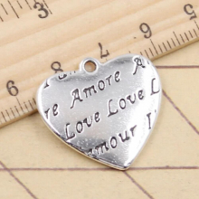 10pcs Charms Heart More Love 25x26mm Tibetan Silver Pendants Antique Jewelry Making DIY Craft