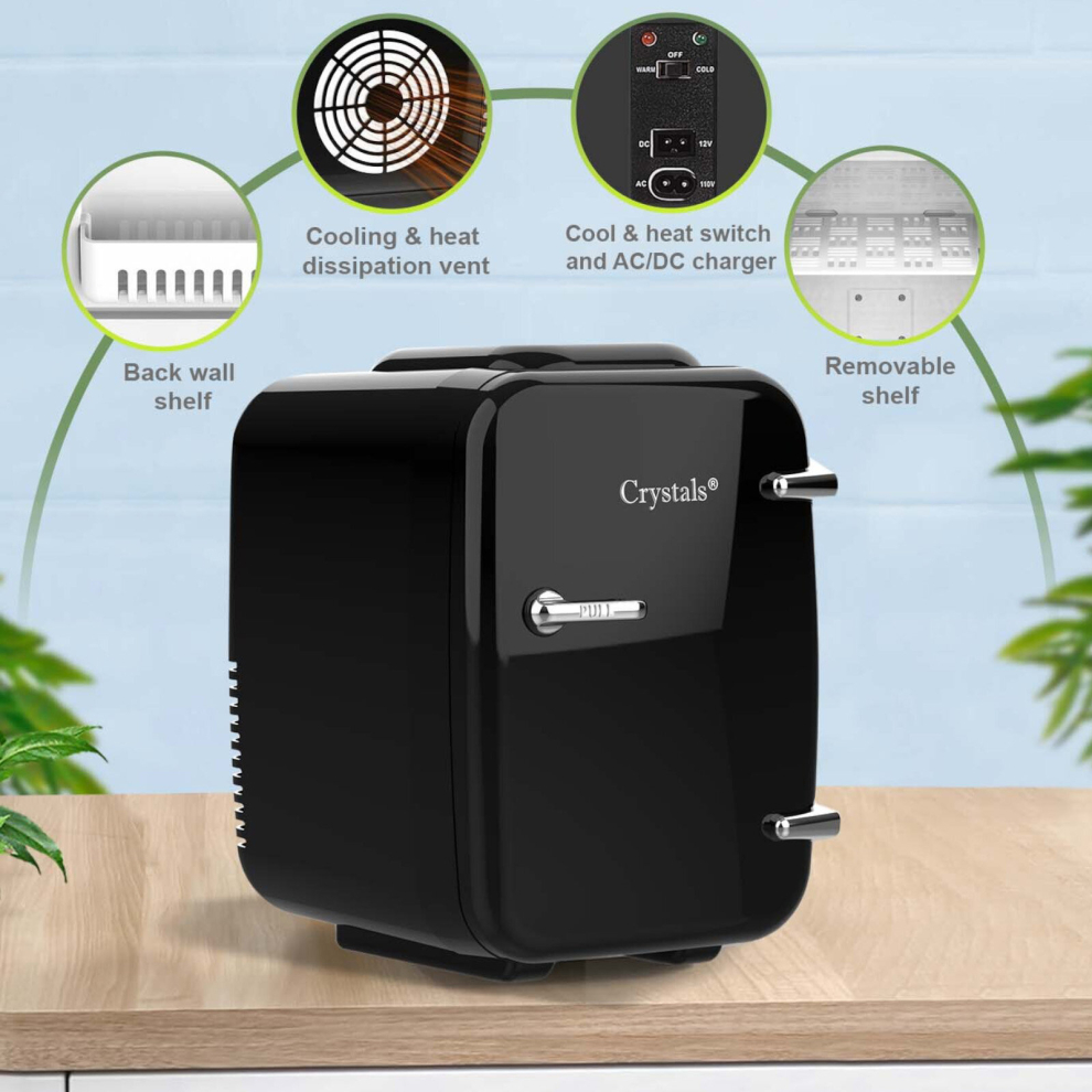 (4L Mini Fridge BLACK) 10L Table Top Electric Mini Fridge for Office and Car
