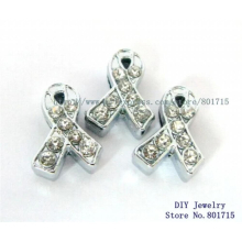 50pcs Ribbon 8mm slide charms zinc alloy and rhinestone DIY charms fit 8mm band keychain belt wholesales