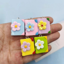10pcs Colorful Book Resin Charms for Jewelry Making Flower Pendant Flatback DIY Earrings Keychain Necklace C1100