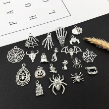 100Pcs Mixed Halloween Spider Skeleton Tibetan Silver Charms Pendants DIY Craft