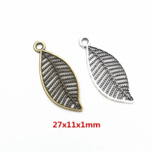 200pcs 27X11MM Silver Antique Filigree Leaf Charm Vintage Bronze Pendants for Bracelet Necklace Earring DIY Jewelry Making