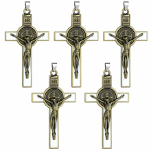 Cottvott 5Pcs Exorcism Saint Benedict Charms Bronze Crucifix Jesus Christ Cross Pendant Catholic DIY Jewelry Accessories