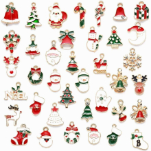 38Pcs Multiple Christmas Charms Pendants Enamel Bracelet Party Home Metal Craft Decoration Tree Hanging DIY Jewelry Accessories
