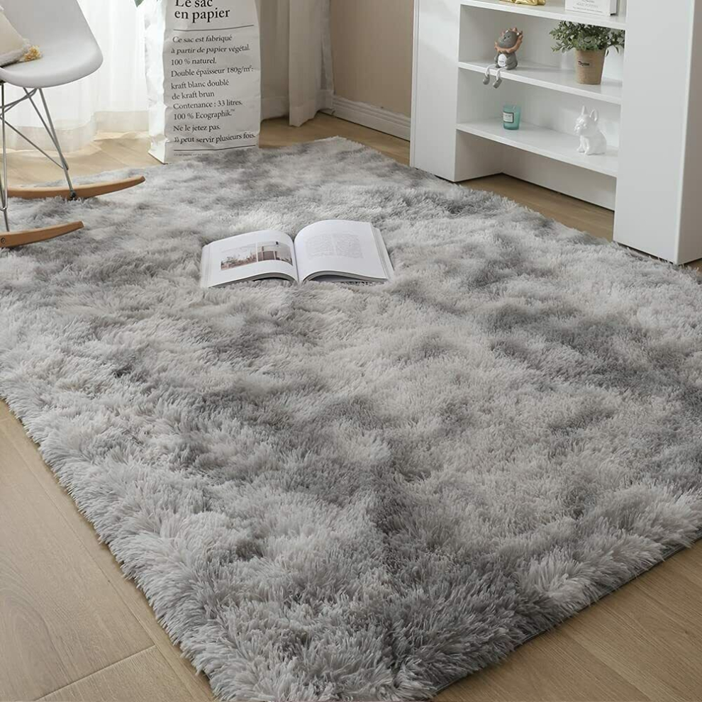 (Silver Grey, 200x300cm) Fluffy Rugs Large Shaggy Rug Bedroom Living Room Anti Slip Soft Carpet Floor Mat