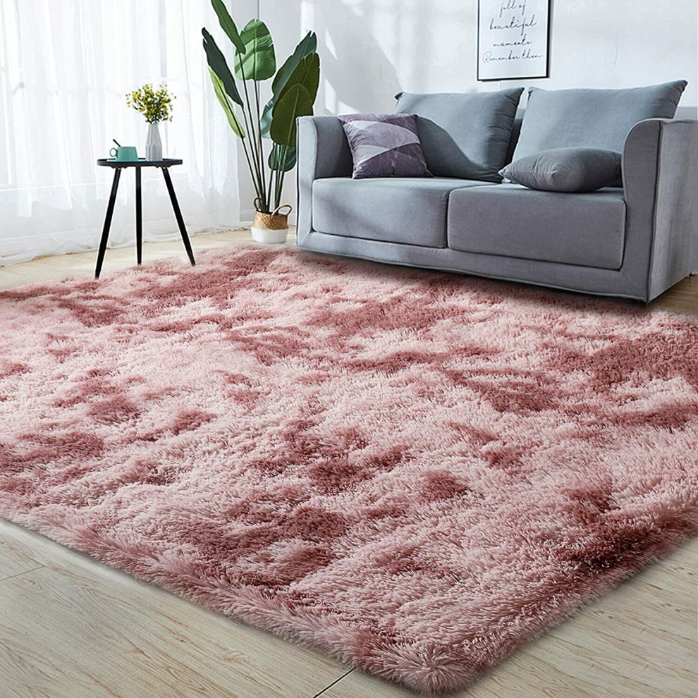 (Dusty Pink, 160x230cm) Fluffy Rugs Large Shaggy Rug Bedroom Living Room Anti Slip Soft Carpet Floor Mat