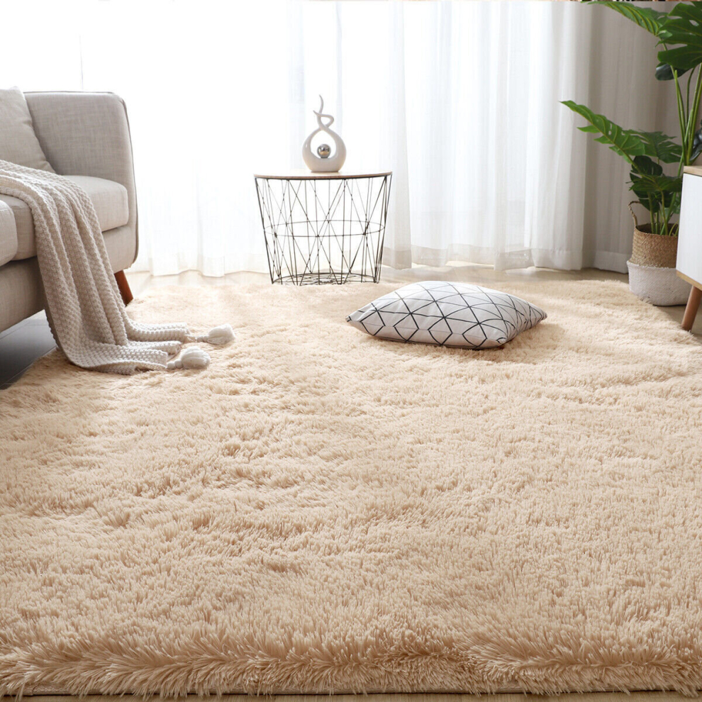 (Beige, 200x300cm) Fluffy Rugs Large Shaggy Rug Bedroom Living Room Anti Slip Soft Carpet Floor Mat