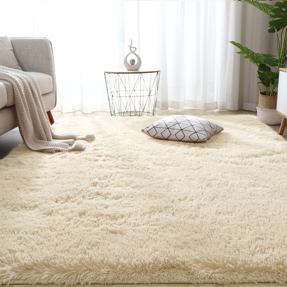 (Cream, 120x170cm) Fluffy Rugs Large Shaggy Rug Bedroom Living Room Anti Slip Soft Carpet Floor Mat