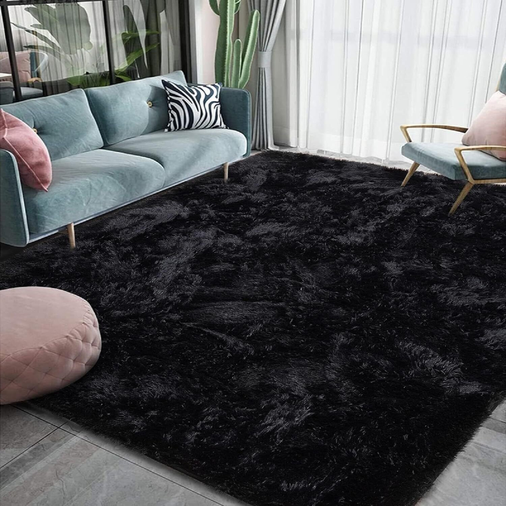 (Black, 200x300cm) Fluffy Rugs Large Shaggy Rug Bedroom Living Room Anti Slip Soft Carpet Floor Mat