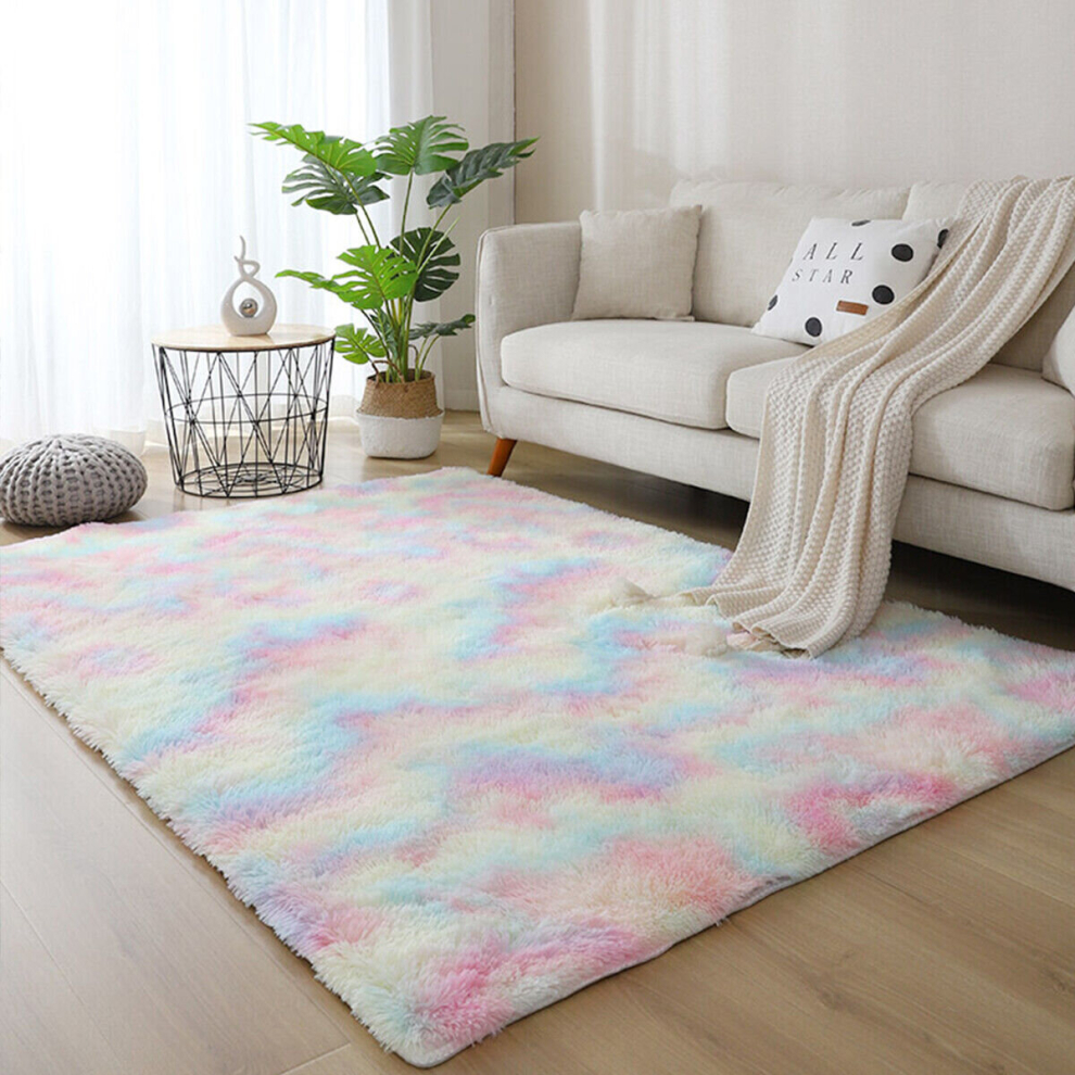 (Rainbow, 120x170cm) Fluffy Rugs Large Shaggy Rug Bedroom Living Room Anti Slip Soft Carpet Floor Mat