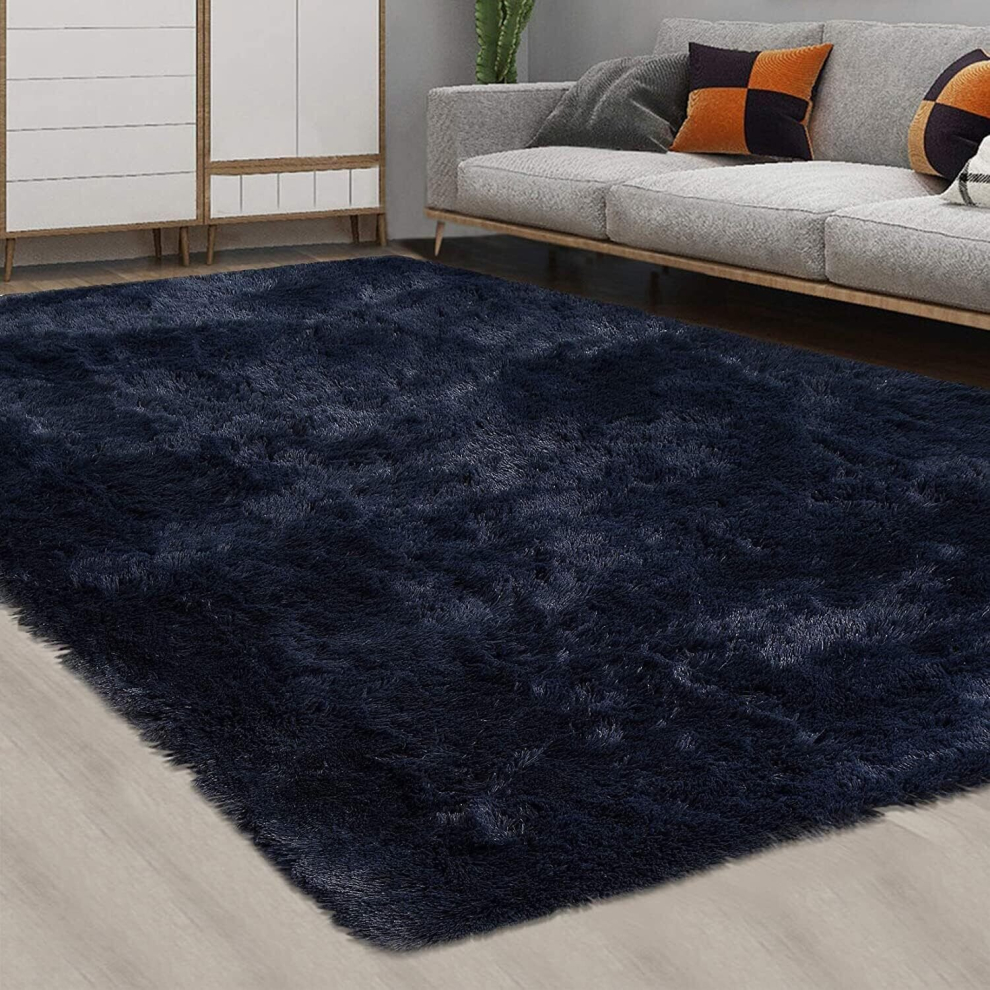 (Navy, 160x230cm) Fluffy Rugs Large Shaggy Rug Bedroom Living Room Anti Slip Soft Carpet Floor Mat