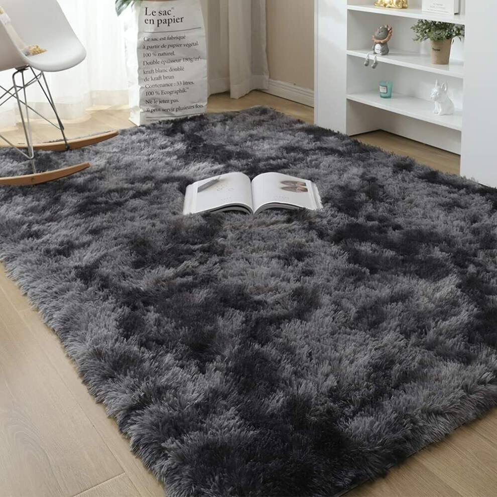 (Dark Grey, 140x200cm) Fluffy Rugs Large Shaggy Rug Bedroom Living Room Anti Slip Soft Carpet Floor Mat