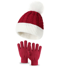 (C) Hat Gloves for Kids Winter Christmas Beanie Caps Gloves Set Knitted Children Warm Outdoor Bonnets