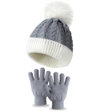 (E) Hat Gloves for Kids Winter Christmas Beanie Caps Gloves Set Knitted Children Warm Outdoor Bonnets