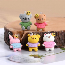 10Pcs Funny Animal Rabbit Cat Dog Koala Resin Charms Earring Keychain Jewelry Making Smiling Face Charm Pendant C678