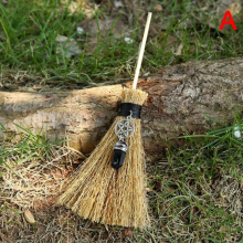 1pc Dust Removal Broom Wicca Celtic Pentagram Mini Witch Broom Witchcraft Accessories Raw Crystal Wicca Altar Broom
