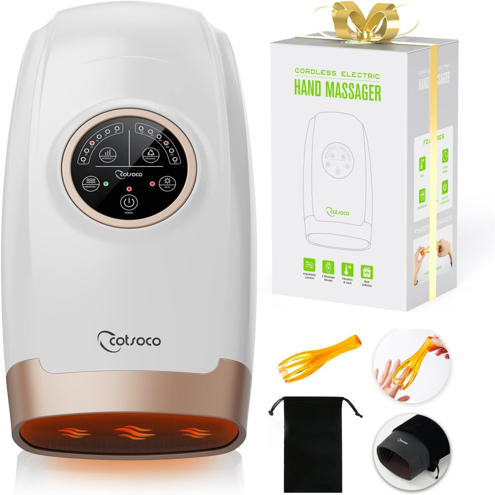Wireless hand massager, 6-level treatment with heat and compression