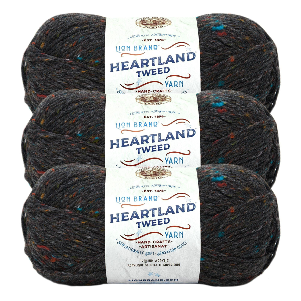 Lion Brand Yarn Heartland Yarn for crocheting, Knitting, and Weaving, Multicolor Yarn, 3-Pack, Black canyon Tweed