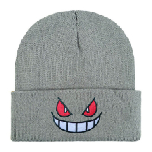 (Light Grey) 16 Colors Unisex Autumn Winter Outdoor Beanie for Men Women Knitted Gengar Hood Hat Embroidered Casual Outside Halloween Hats