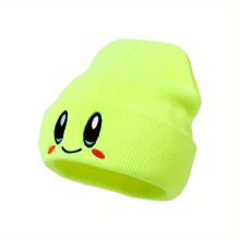 (Fluorescent yellow) Big Eye Embroidery Elasticity Beanies Women's Cartoon Knitted Skull Caps