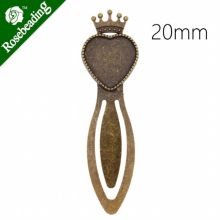 High Vintage Antiqued Bronze Crown Bookmark with 20mm Heart Bezel,length:80mm,10pcs/lot-C4235