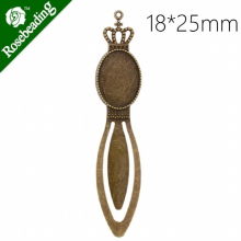 High Vintage Antiqued Bronze Crown Bookmark with 18x25mm oval Bezel,length:100mm,10pcs/lot-C4244