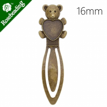 High Vintage Antiqued Bronze Bear Bookmark with 16mm Heart Bezel,length:80mm,10pcs/lot-C4234