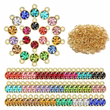 Colors Crystal Birthstone Charms DIY Beads Pendant with Rings Mixed Round Crystal Charm for Jewelry Necklace