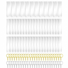 50Pcs/Set Acrylic Keychain Blanks with Rings Clear Key Chains Rectangle Acrylic Blanks for DIY Crafting Jewelry Hanging Pendant