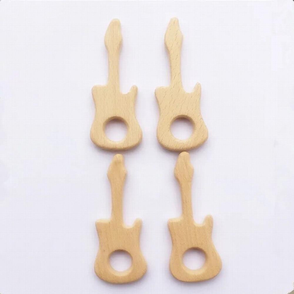 Chenkai 10pcs Baby Wood Guitar Teether Natural Teething Grasping Baby Toddler Toy Wooden Teether DIY Newborn Baby Gift