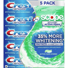 Dentifrice complet de la cr   te plus    tendue en mousse active avanc   e     rayures 8,2 onces (paquet de 5)