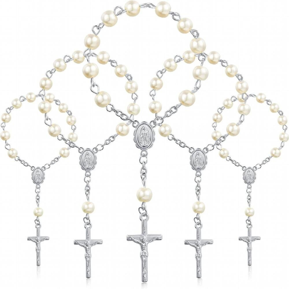 30Pcs Baptism Rosary Beads Finger Baptism Rosaries Faux Pearls for Baptism Favors Christening Favors Communion Favors