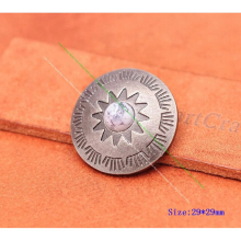 10pcs 29mm Vintage Ethnic Sun Flower Leathercraft Belt Western Saddle Tack Green Bead Concho DIY Jewellery Accessories Screwback