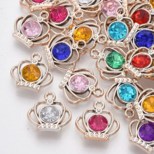 20PC UV Plating ABS Plastic Pendants, with Acrylic Rhinestone Faceted Crown Light Mixed 19x19x7mm Hole: 2mm