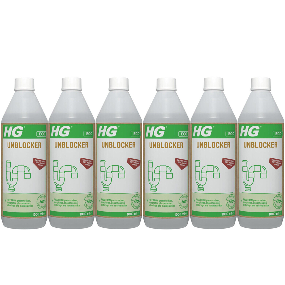 6 x HG ECO Drain Unblocker 1 Litre Kitchen Sink & Bathroom Sink - White