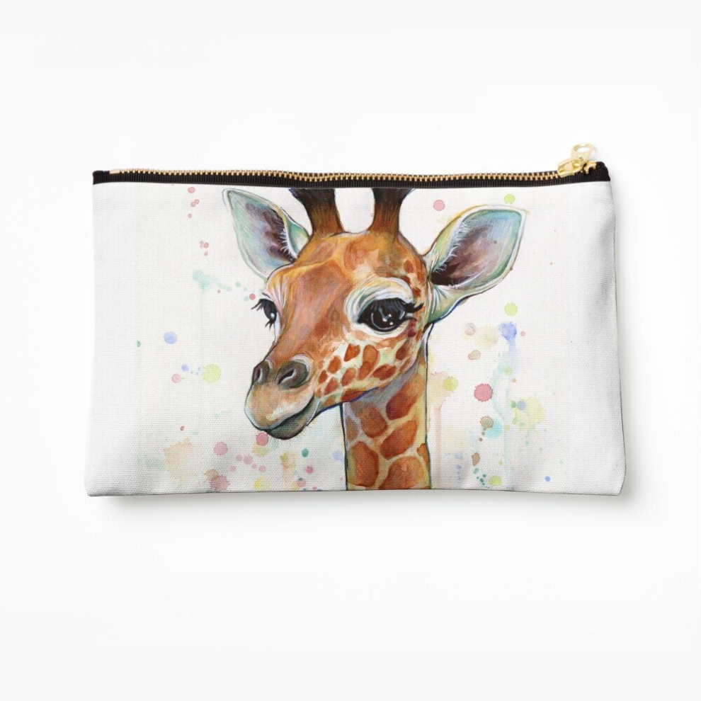 Whibos Makeup Bag Baby Giraffe Watercolor Painting, Nursery Art Cosmetic Organizer Tyvek Paper Bags Zipper Pouch
