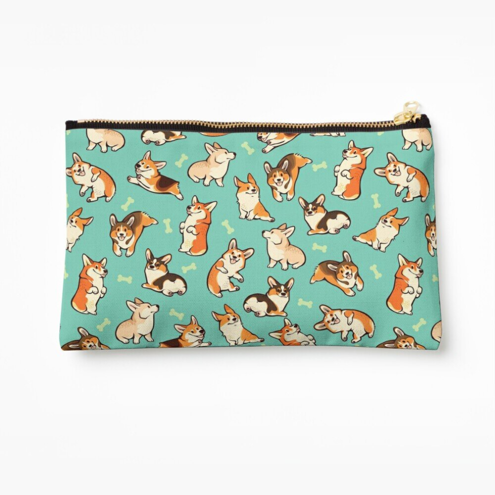 Whibos Green Makeup Bag Jolly Corgis In Cosmetic Organizer Tyvek Paper Bags Zipper Pouch