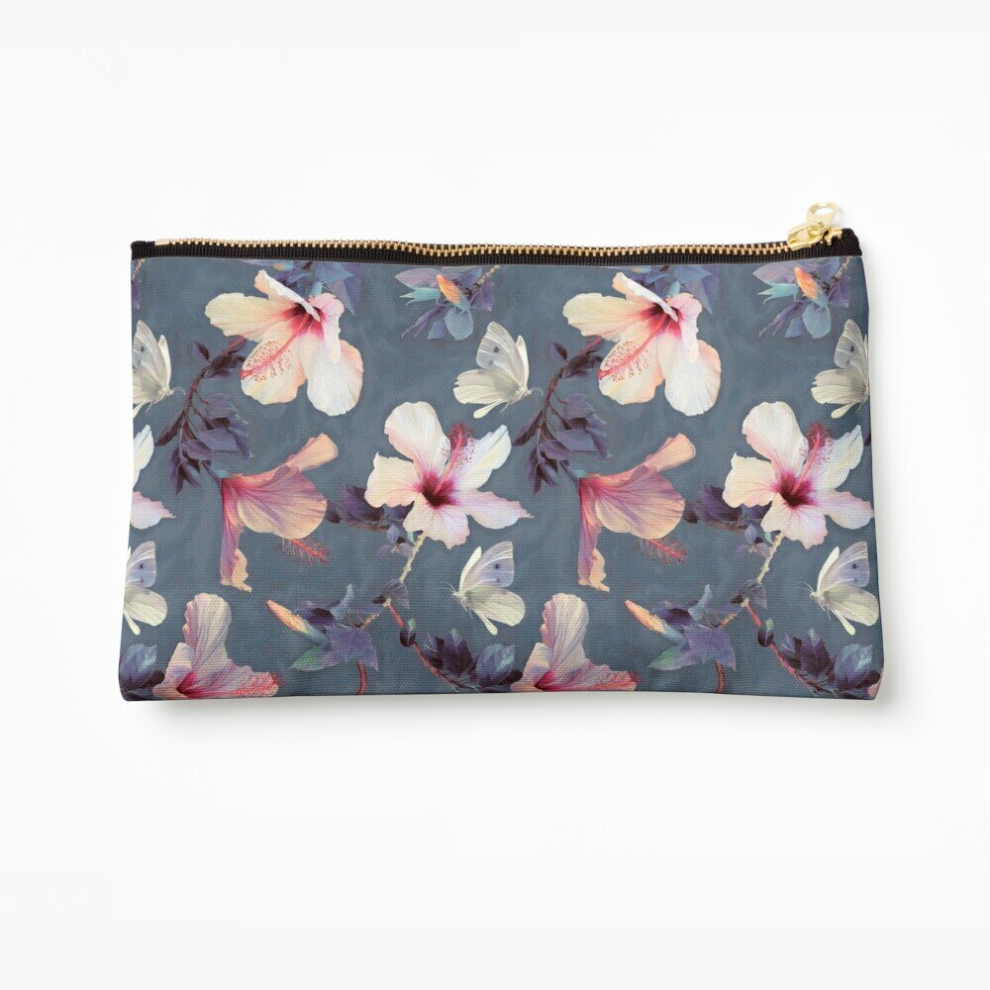 Whibos Makeup Bag Butterflies And Hibiscus Flowers - A Painted Pattern Cosmetic Organizer Tyvek Paper Bags Zipper Pouch