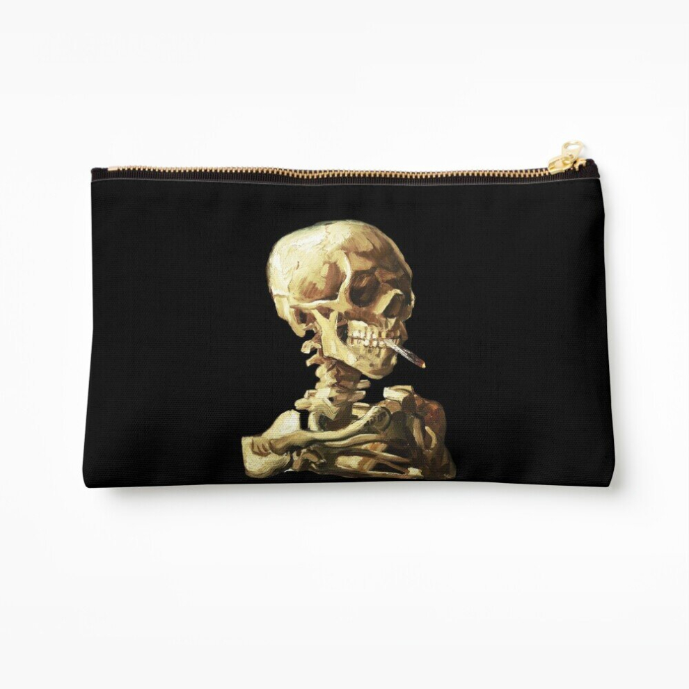 Whibos Makeup Bag Vincent Van Gogh - Skull Of A Skeleton With Burning Cigarette Cosmetic Organizer Tyvek Paper Bags Zipper Pouch