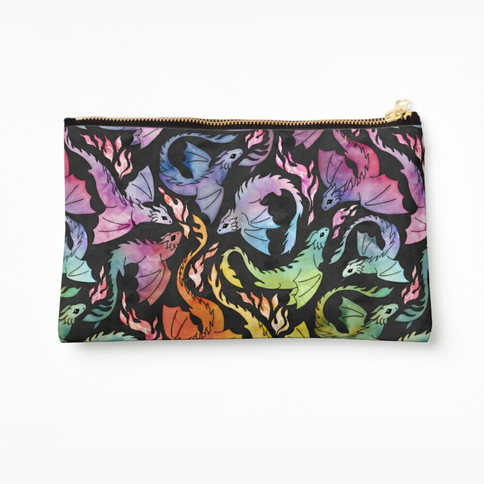 Whibos Dark Makeup Bag Dragon Fire Rainbow Cosmetic Organizer Tyvek Paper Bags Zipper Pouch