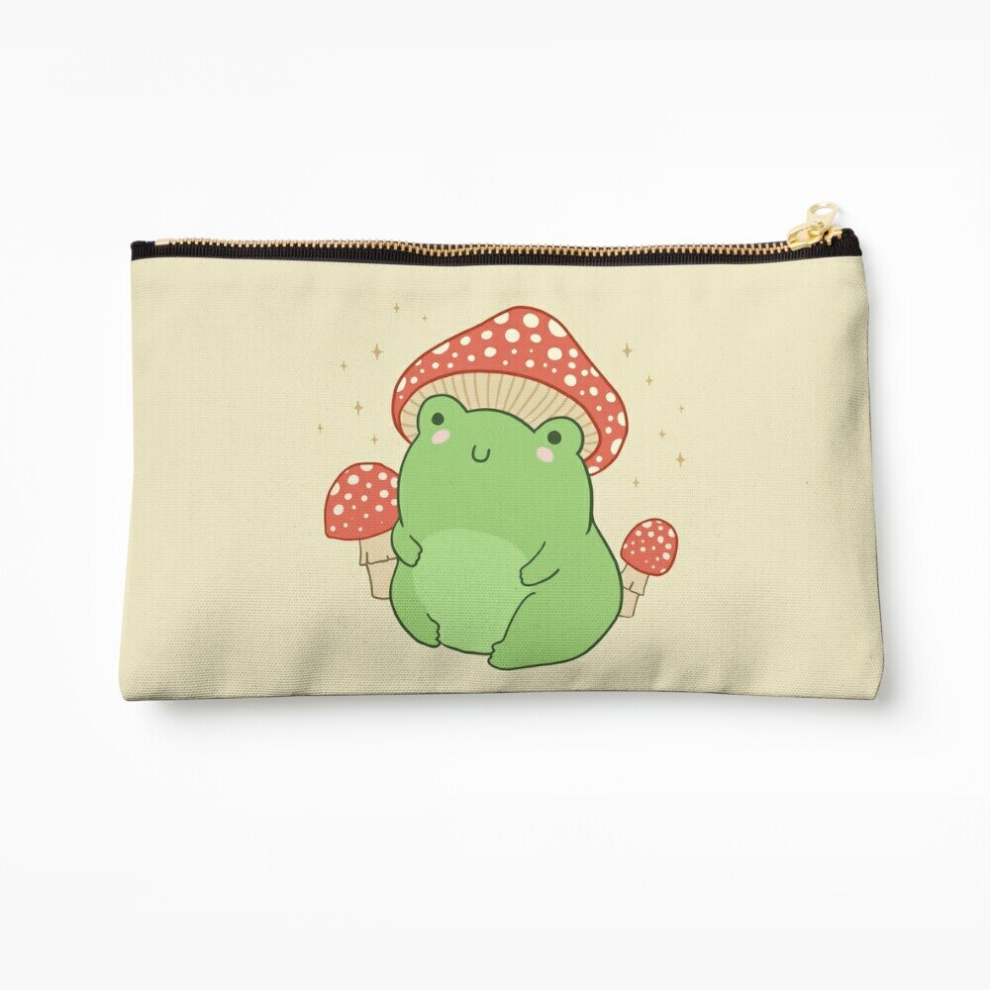 Whibos Makeup Bag Kawaii Frog With Mushroom Hat And Toadstools - Cottagecore Aesthetic Froggy Chubby Cosmetic Organizer Tyvek Paper Bags Zipper Pouch