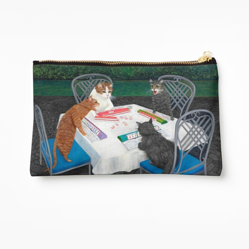 Whibos Makeup Bag Cats Playing Mahjong In The Garden Cosmetic Organizer Tyvek Paper Bags Zipper Pouch
