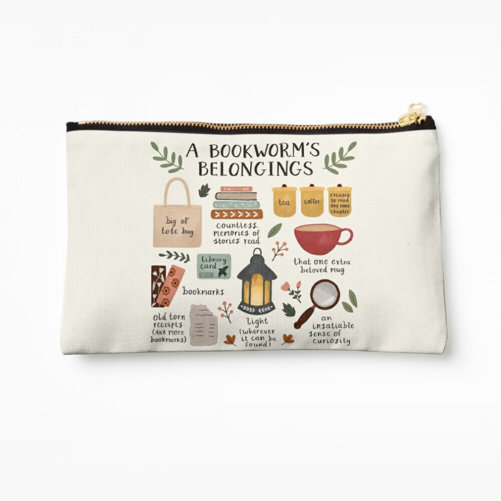 Whibos Makeup Bag A Bookworm's Belongings Cosmetic Organizer Tyvek Paper Bags Zipper Pouch