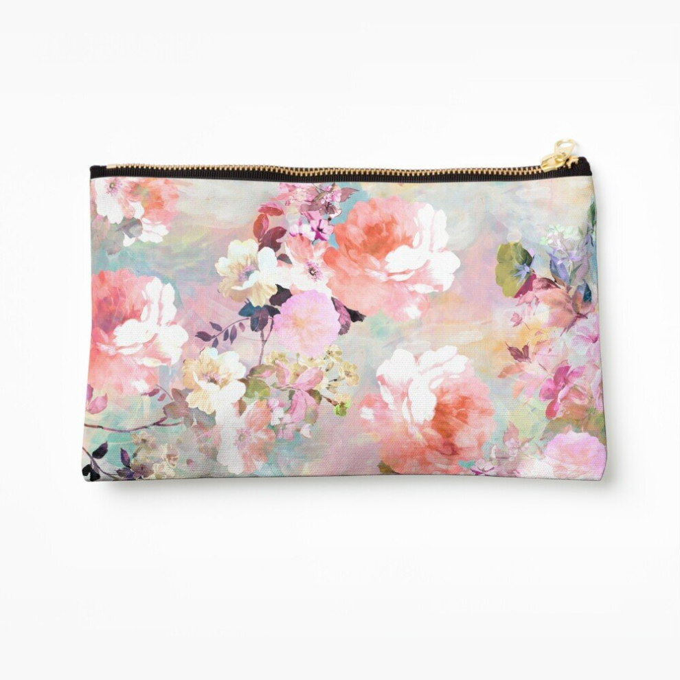 Whibos Pink Makeup Bag Romantic Teal Watercolor Chic Floral Pattern Cosmetic Organizer Tyvek Paper Bags Zipper Pouch