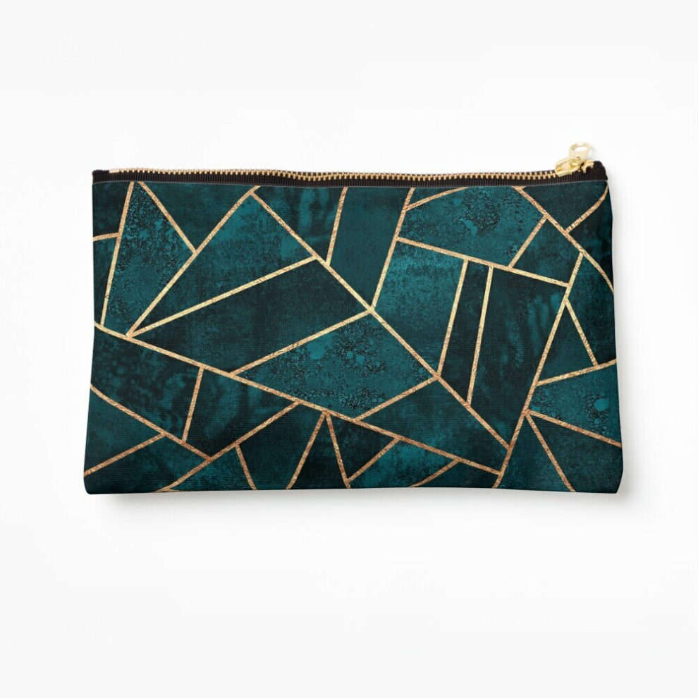Whibos Makeup Bag Deep Teal Stone Cosmetic Organizer Tyvek Paper Bags Zipper Pouch