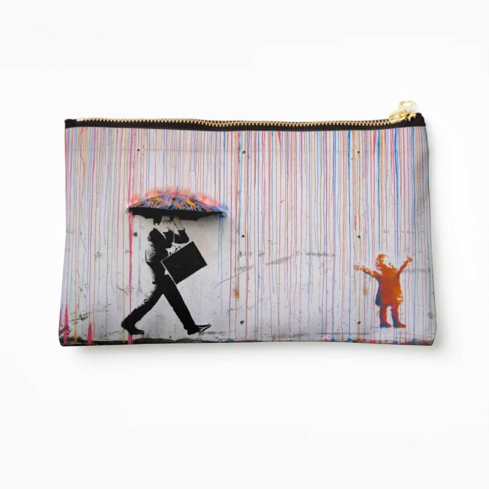 Whibos Makeup Bag Banksy Umbrella Rainbow Happy Girl Cosmetic Organizer Tyvek Paper Bags Zipper Pouch