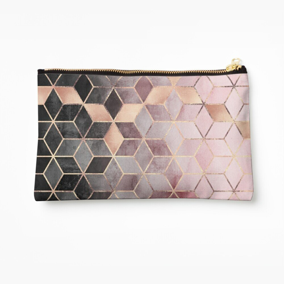 Whibos Pink/Grey Makeup Bag And Gradient Cubes Cosmetic Organizer Tyvek Paper Bags Zipper Pouch