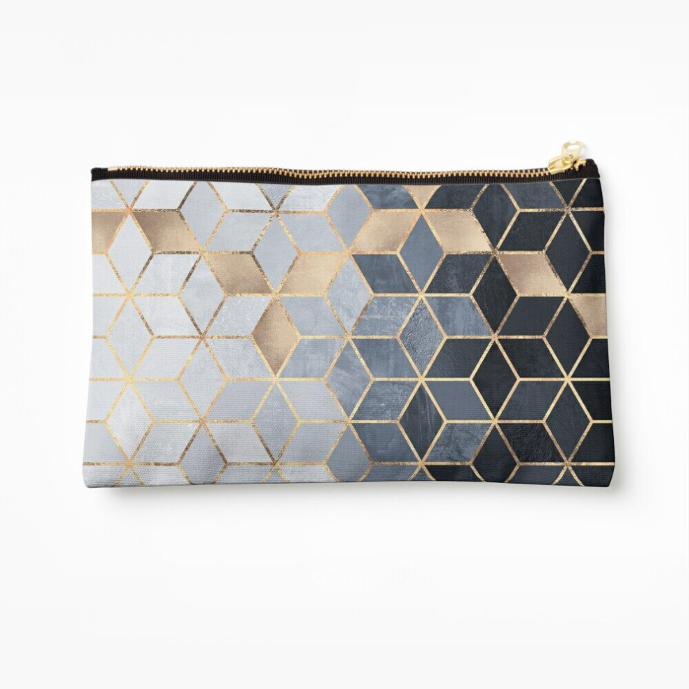 Whibos Blue Makeup Bag Soft Gradient Cubes Cosmetic Organizer Tyvek Paper Bags Zipper Pouch
