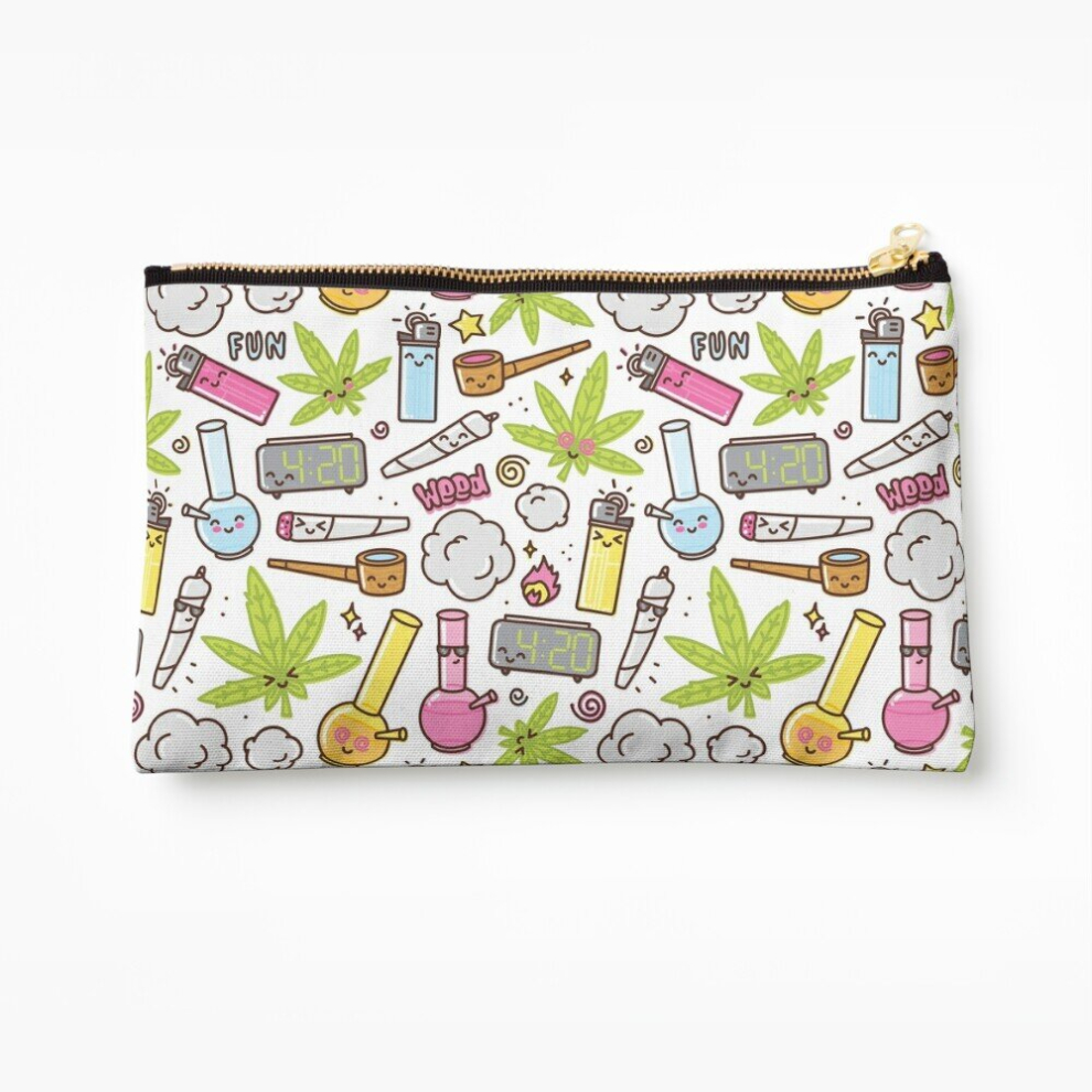 Whibos Makeup Bag Cute Kawaii Marijuana 420 Pattern Cosmetic Organizer Tyvek Paper Bags Zipper Pouch