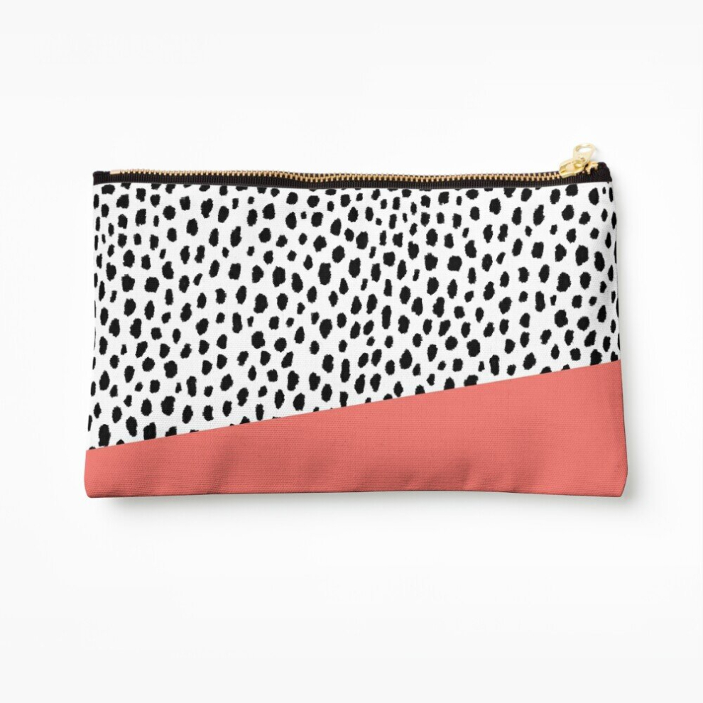 Whibos Coral Makeup Bag Dalmatian Spots With Stripe (Pantone Living ) Cosmetic Organizer Tyvek Paper Bags Zipper Pouch